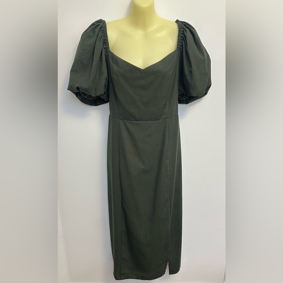 NWT Mi Ami Olive Green Puff Sleeve Sheath Dress - Picture 1 of 8